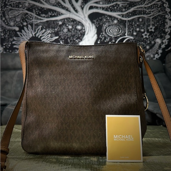 Michael Kors Brown Messenger Bag with Signature MK Monogram - Picture 1 of 14